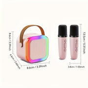 Wireless Karaoke Machine for Kids and Adults with Dual Microphones Lights USB Rechargeable Pink or Cream