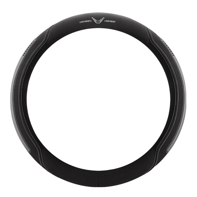 Universal Leather Steering Wheel Cover Black with Blue Accents for Cars