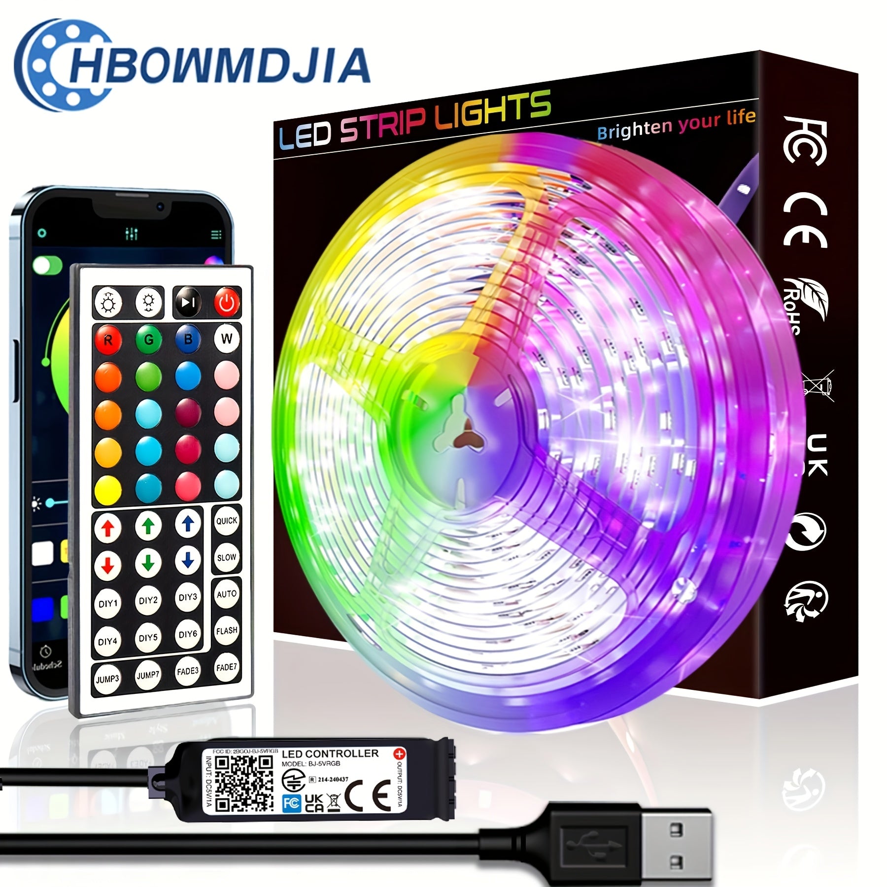 Ilova va masofadan boshqarish bilan sozlanadigan LED chiziqli chiroqlar, yotoqxona, TV, partiyali bezak uchun