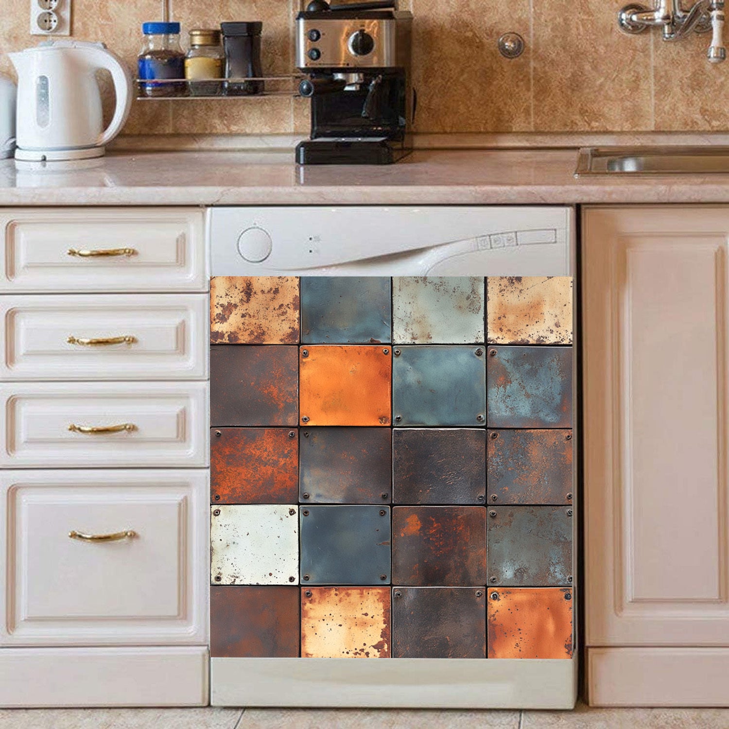 Магнитный чехол для посудомоечной машины с узором из металлических блоков 58,5x65 см Водонепроницаемый, прочный