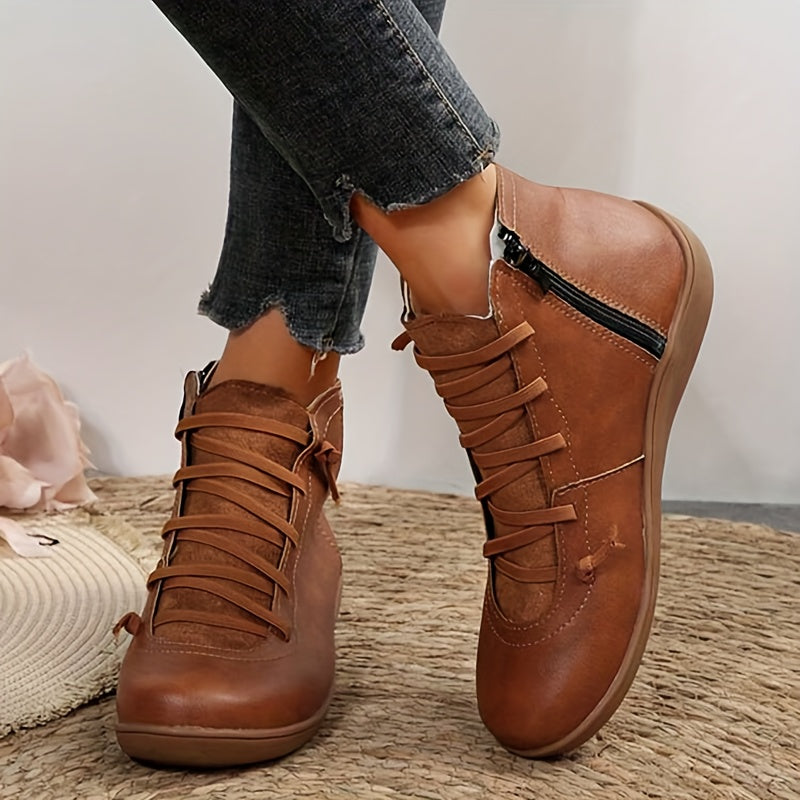 Women's Casual Sports Shoes Brown Lace-Up Rubber Sole All-Season Comfort