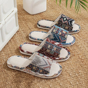 Unisex Linen Slippers Breathable Open-Toe Indoor Footwear with EVA Sole