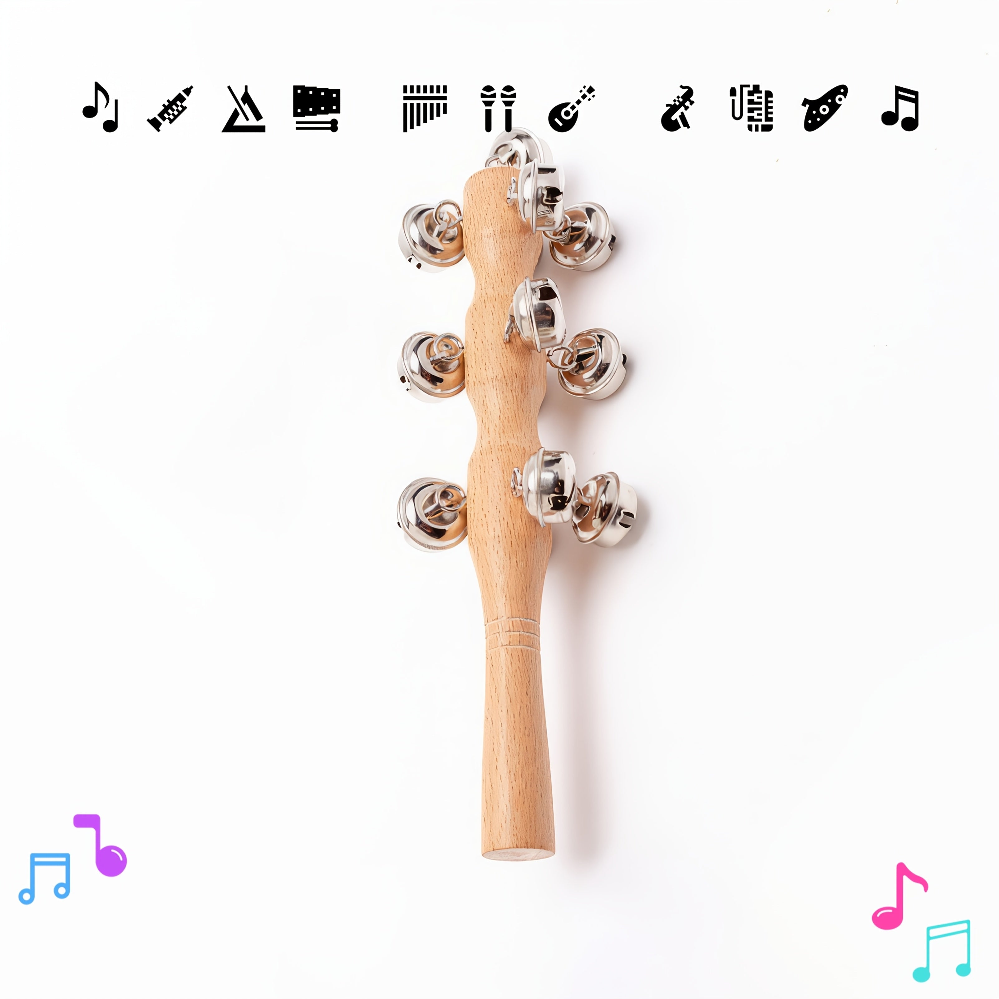 Wooden Hand Ring Bell for Teaching and Performance 13 Stick Auditory Training Instrument