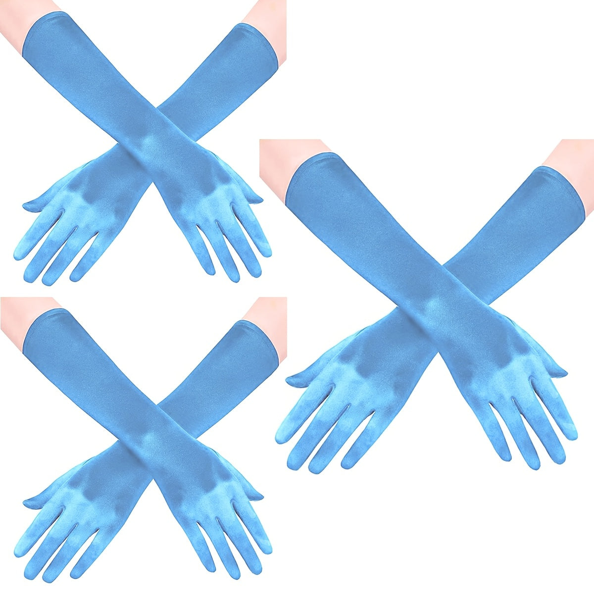 Ayollar uchun satindan tayyorlangan uzun opera qo'llari, 3 ta, vintage, tirsak uzunligi, kechki kiyim va to'y uchun