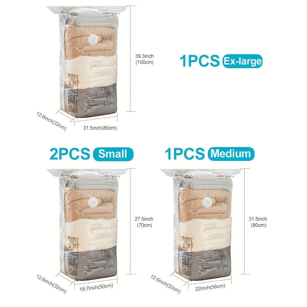 Set of 4 Reusable Vacuum Storage Bags for Clothes and Bedding Space Saving Organizer