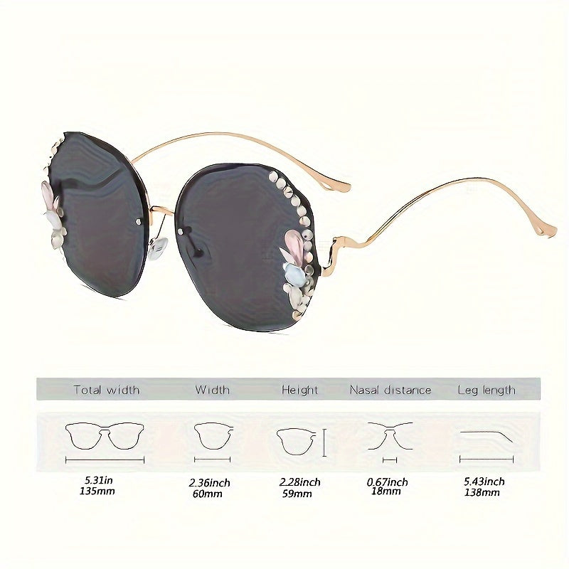 Women’s Frameless Gradient Lens Rhinestone Fashion Glasses with Bent Legs Buy One Get One Free