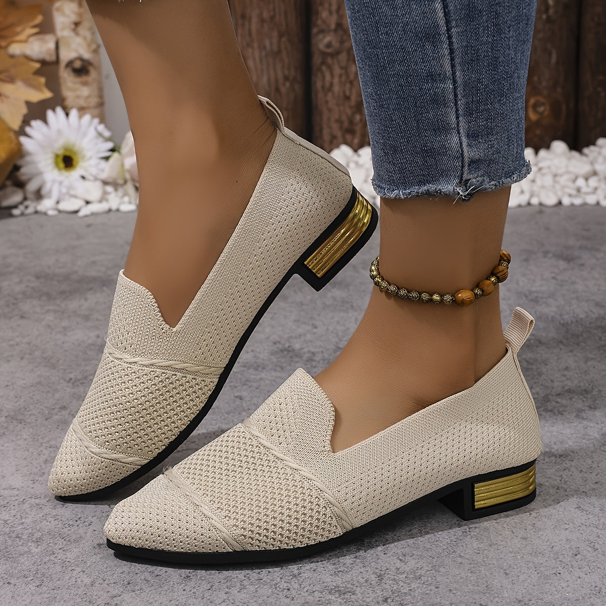 Women’s Slip-On Pointed Toe Loafers Breathable Fabric PVC Sole All-Season Comfort