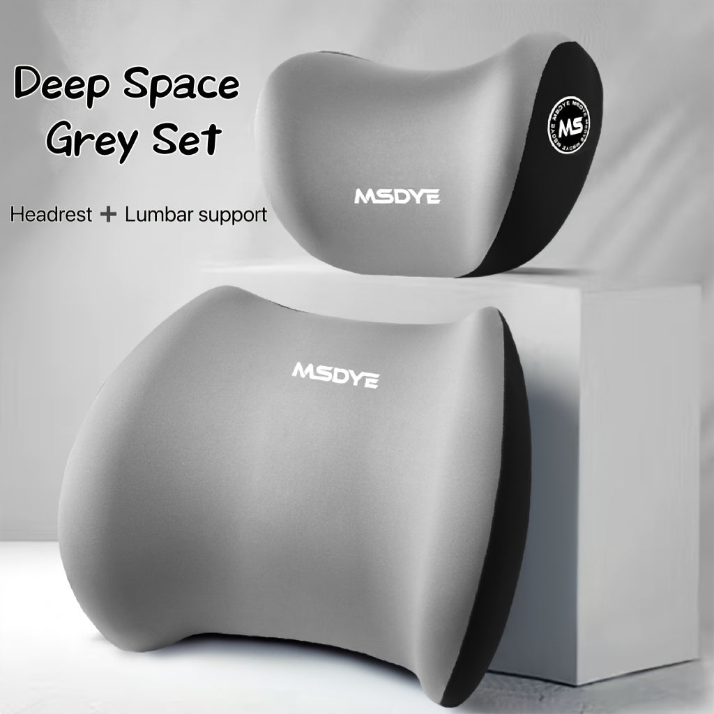 Car Headrest and Lumbar Support Set for Driver's Seat Polyester Memory Foam Car Interior Accessories