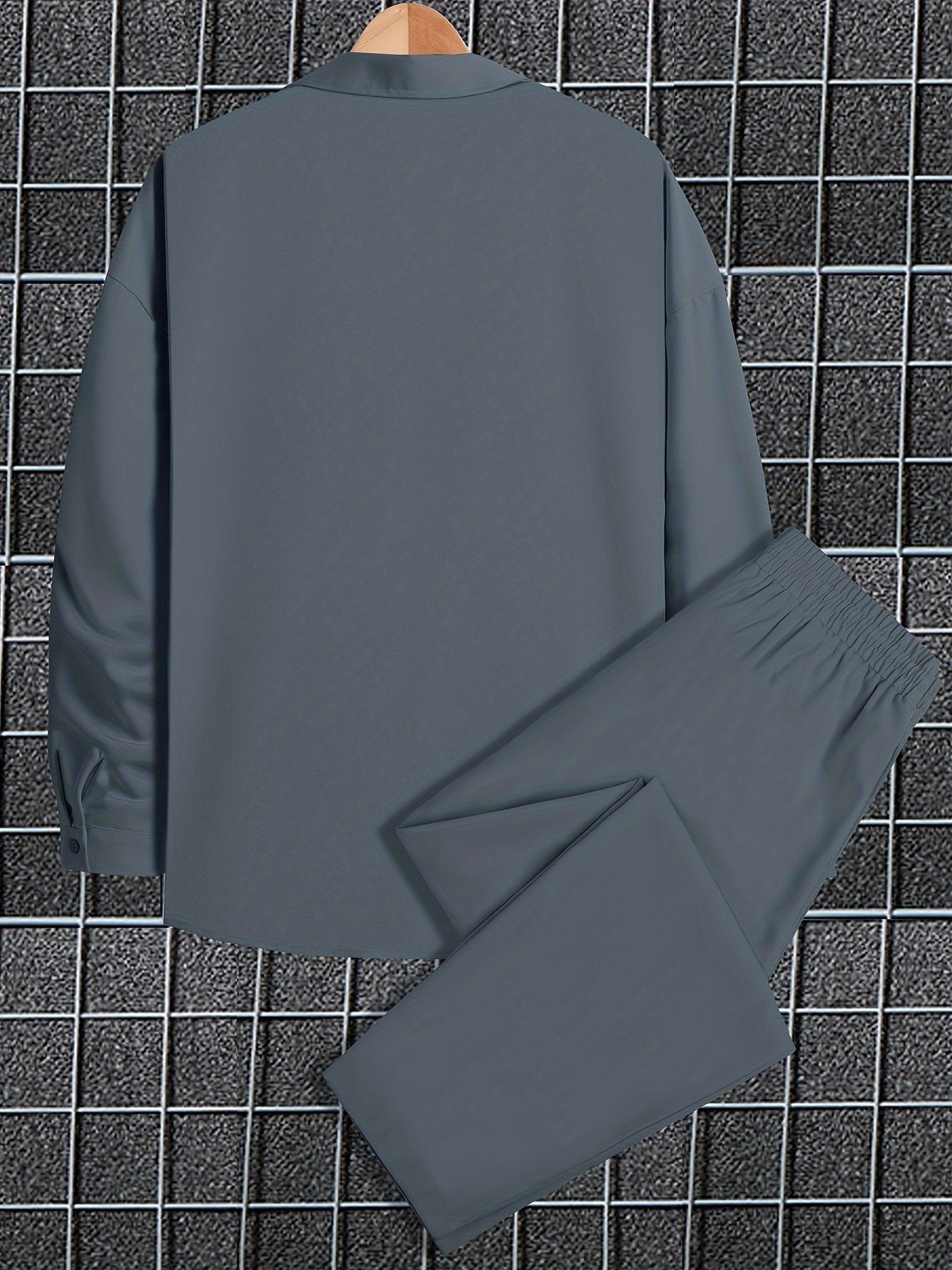 Men's Plus Size Solid Polyester Shirt and Pants Set for Fall Winter Casual