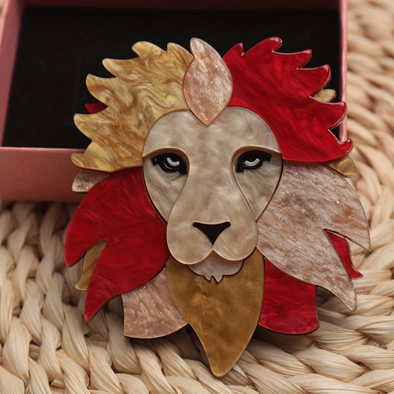 Elegant Lion Shaped Acrylic Brooch for Women's Clothing Accessories