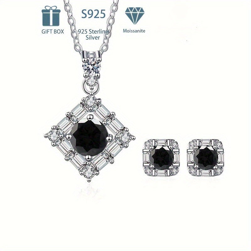 Silver Plated Jewelry Set with Moissanite Birthstone Pendant and Stud Earrings for Women