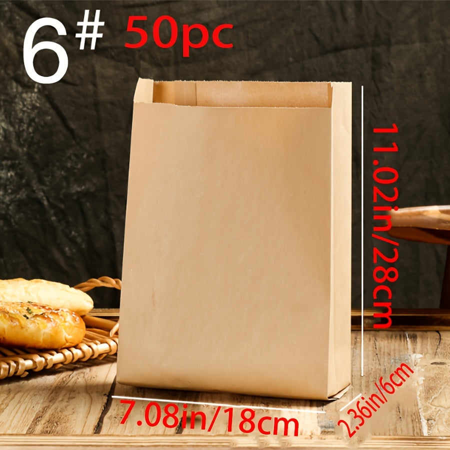 50 Disposable Brown Kraft Paper Bags Fold-Top Food and Bakery Packaging