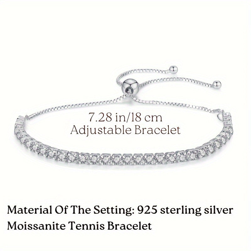 Moissanite Tennis Bracelet 3.5 Carats Adjustable S925 Silver for Weddings Engagements Valentine