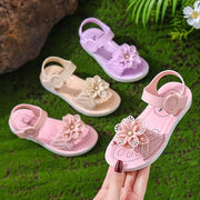 Girls' Floral Princess Shoes Summer 2025 PVC Flexible Sole Hook-and-Loop Pink Purple
