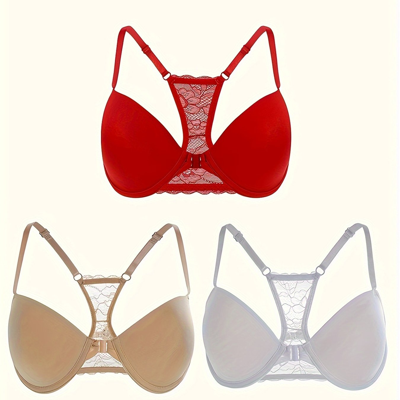 Women's Lace Push Up Bras with Front Buckle, Comfortable Breathable Lingerie