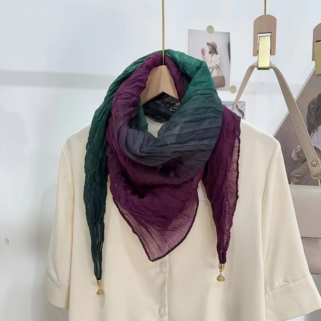 Ayollar uchun Bohemiy Linen sharf, gradient vintage bosma, 83 sm uzun sharf