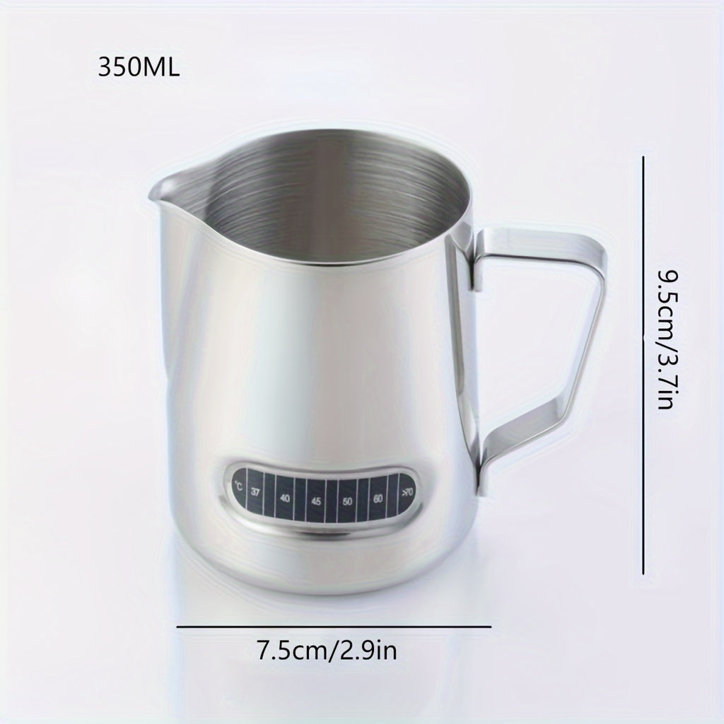 Stainless Steel Milk Frothing Pitcher with Temperature Display and Pour Spout for Latte Art