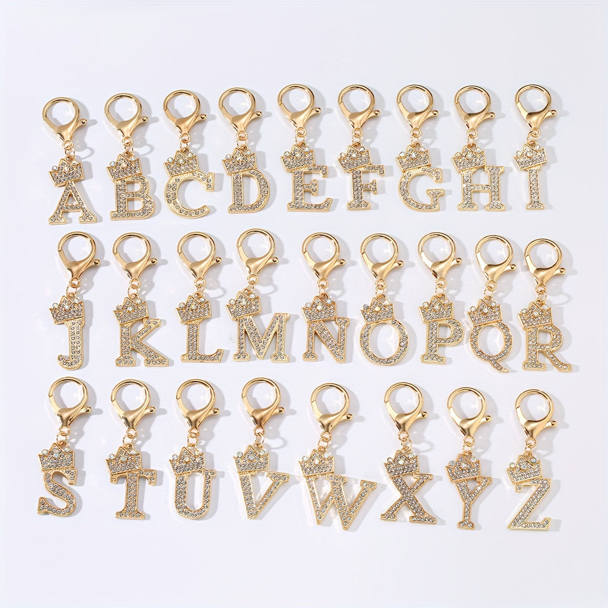 Men's Zinc Alloy Keychain with Artificial Diamond Crown and Letter Charms