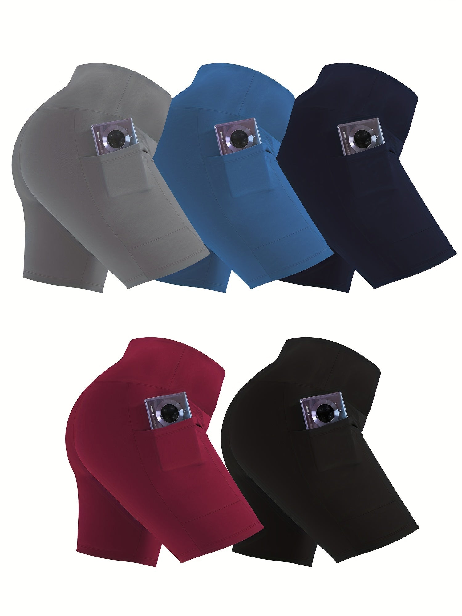 Pantalones cortos de ciclista para mujer talla plus con bolsillos, cintura alta, entrenamiento, control de abdomen