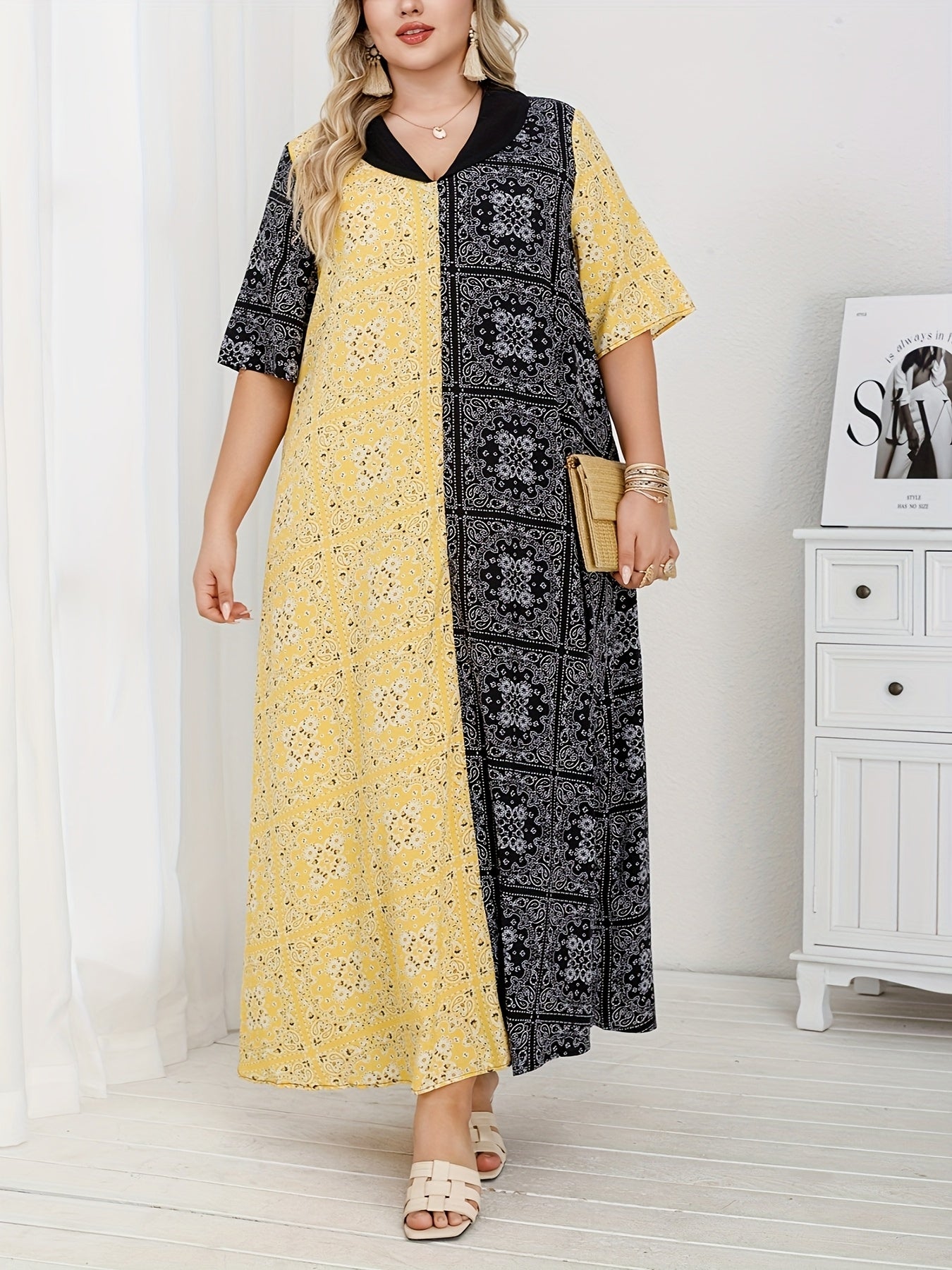 Plus-Size ayollar kiyimi rang-barang gullik bosma oddiy o'rta sharq