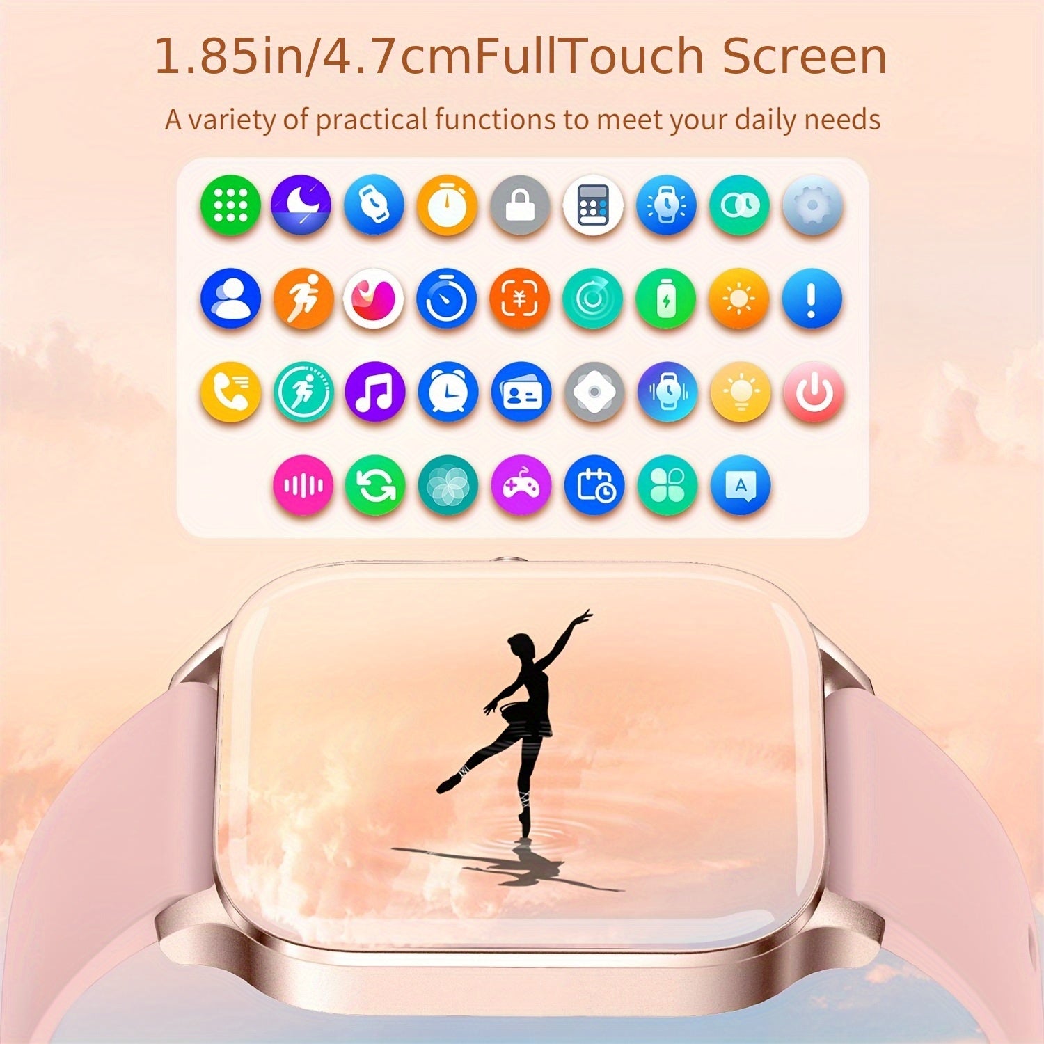 Smart Watch for Women and Men with 1.85 Inch HD Screen Fitness Tracker Calls IP68 Waterproof AI Voice Weather Reminders