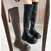 Women's Over-the-Knee Boots Faux Leather Glossy Chunky Heel Black Brown Elegant Winter