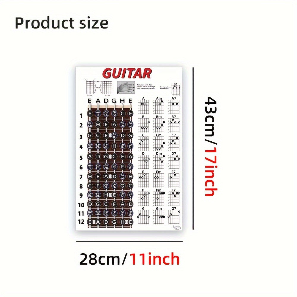 Guitar Fretboard Poster with Chord and Note Stickers for Beginners