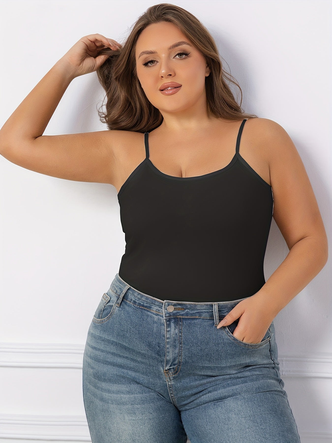 Women's Adjustable Strap Tank Tops 3-Pack Longline Camisole Solid Color Sleeveless Layering