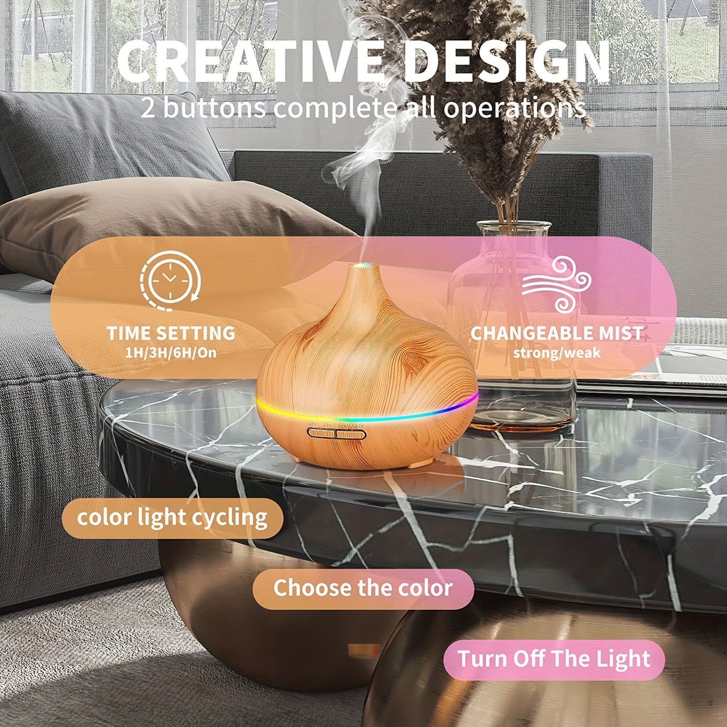 1 dona USB zaryadlangan 550ml yog'och rangli aromat diffuzori, sovuq namlik chiqaruvchi, 7 rangli LED chiroq, suv yo'qolsa avtomatik o'chirish funksiyasi va juda jim ishlash. Uy, ofis yoki yotoqxona uchun ajoyib.