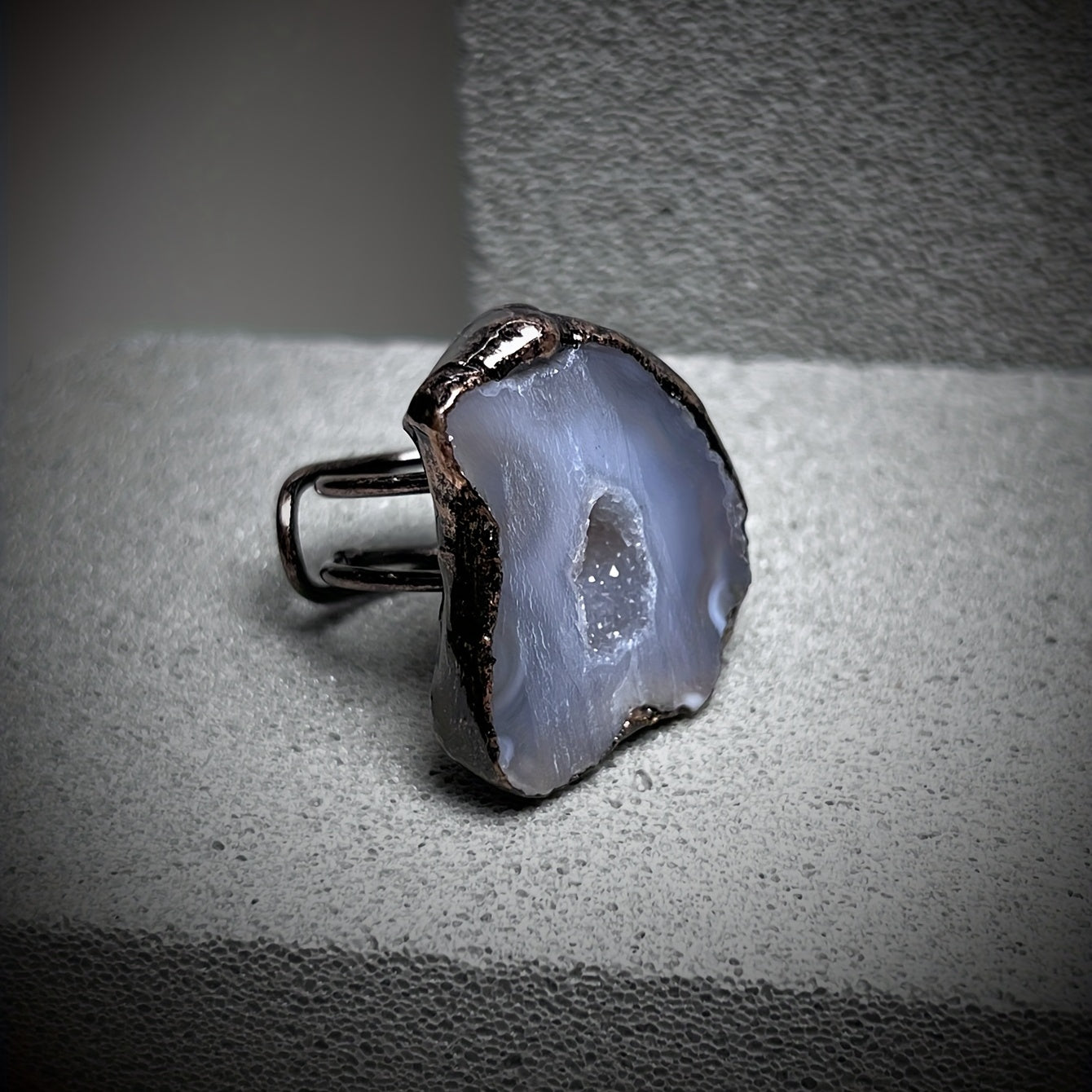 Unisex Adjustable Ring with Natural Gemstone and Irregular Design