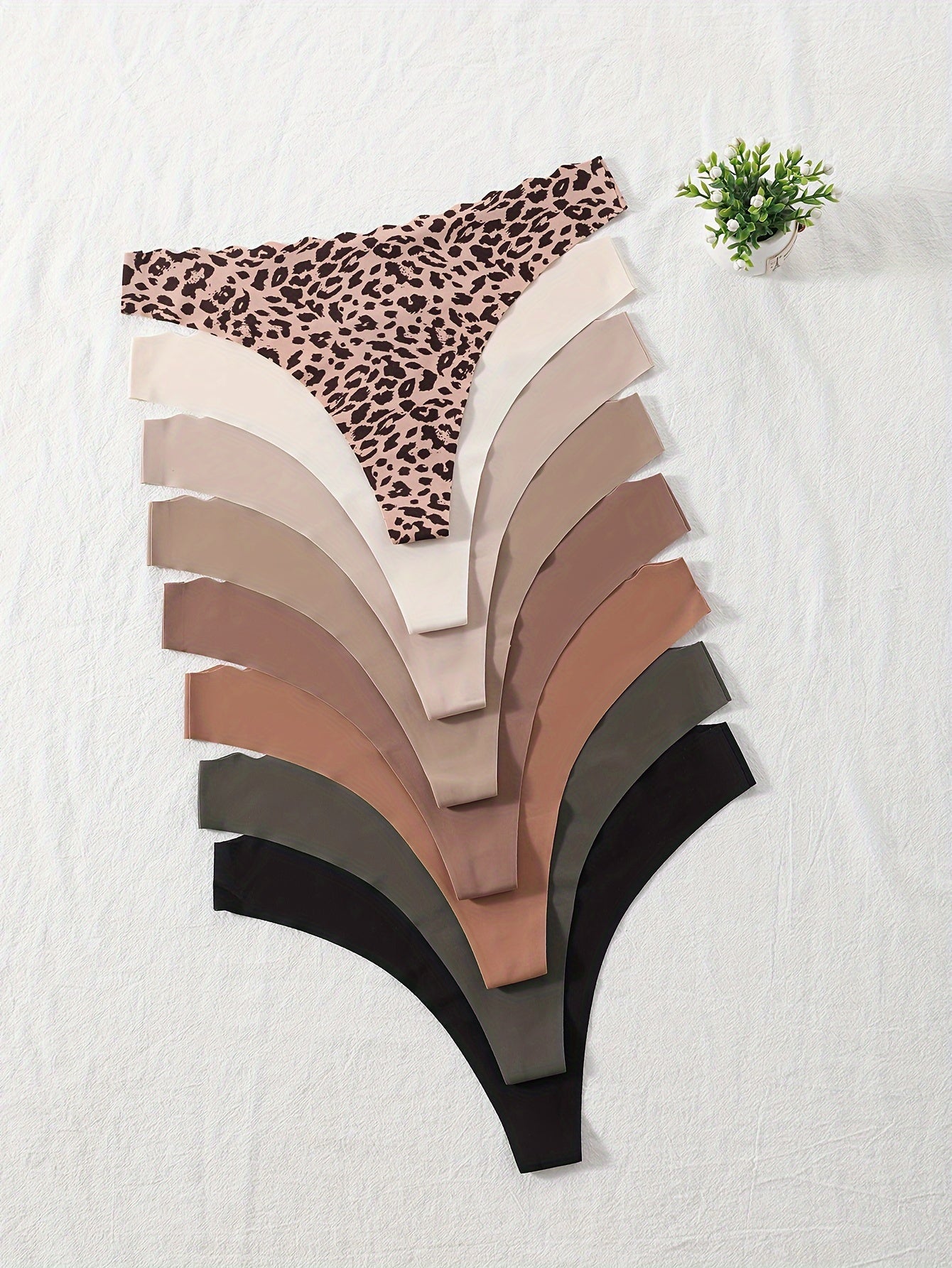 Women's Thong Panties Set 8 Pack Breathable Nylon Blend Seamless Low-Rise Medium Support