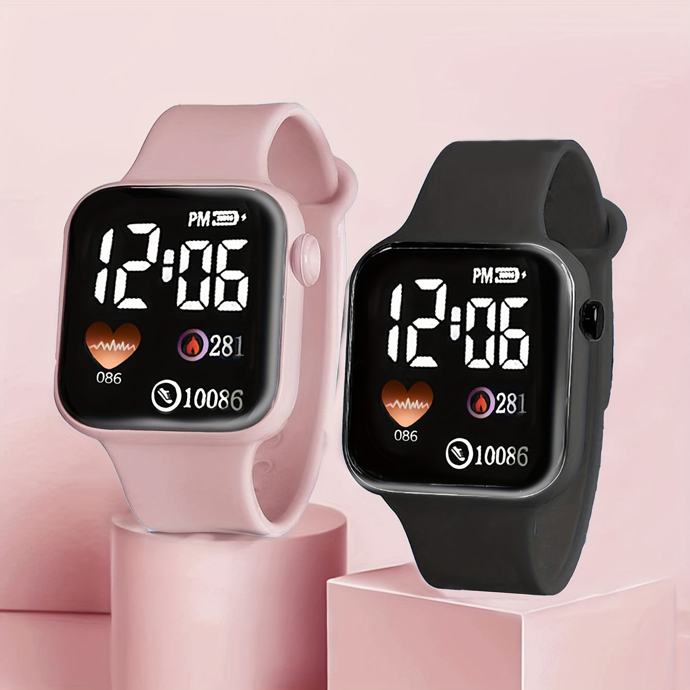 Women's Digital Watch with Silicone Band Analog Digital Display Square Plastic Case