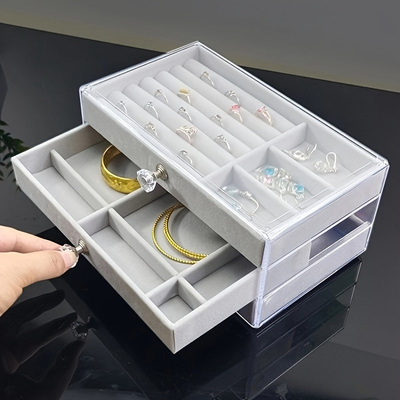 Transparent Jewelry Organizer Box with Large Capacity Dustproof Drawers for Earrings and Necklaces