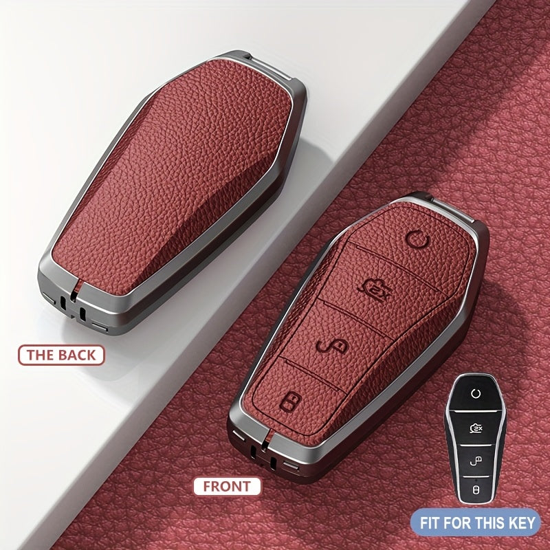 Alloy Car Key Cover Brown Protective Keychain for Remote Key Fob