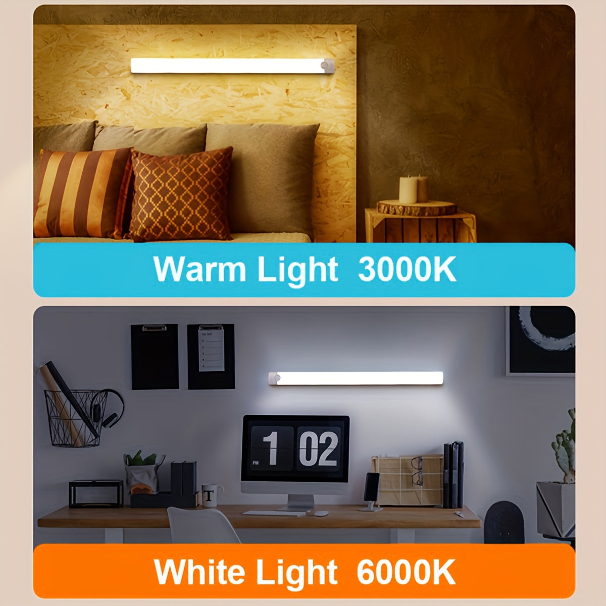 Rechargeable Magnetic LED Strip Light with Motion Sensor for Closets Cabinets and Kitchens