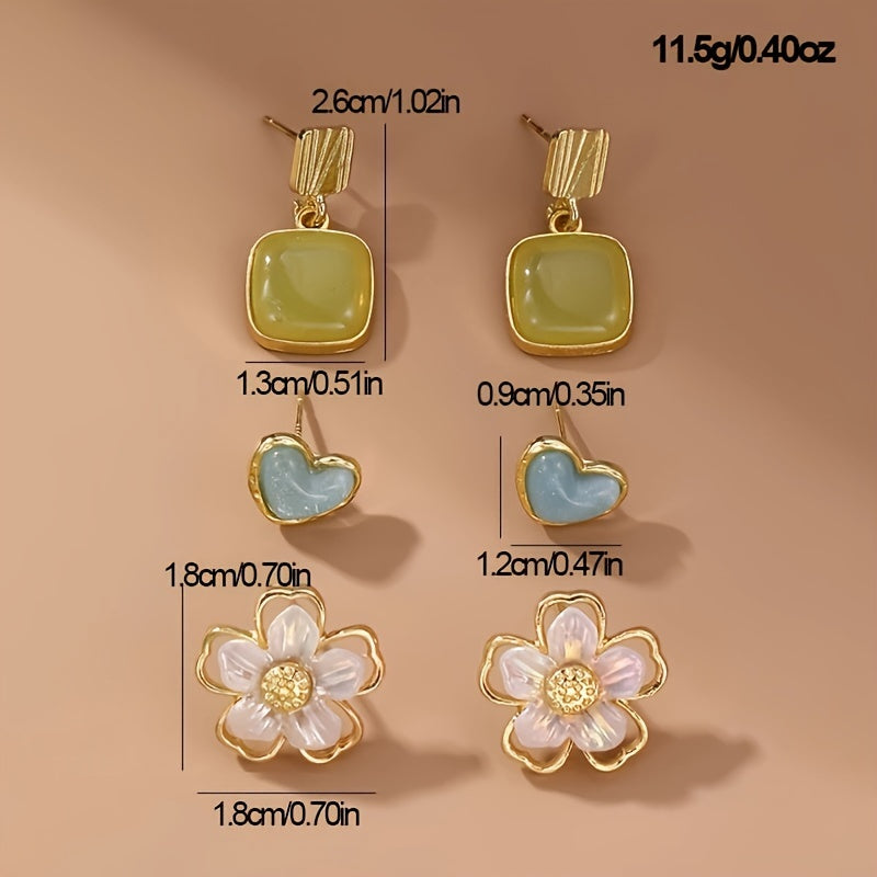 Women's 3-Piece Pearl Flower Geometric Earrings Synthetic Zirconia Alloy Jewelry