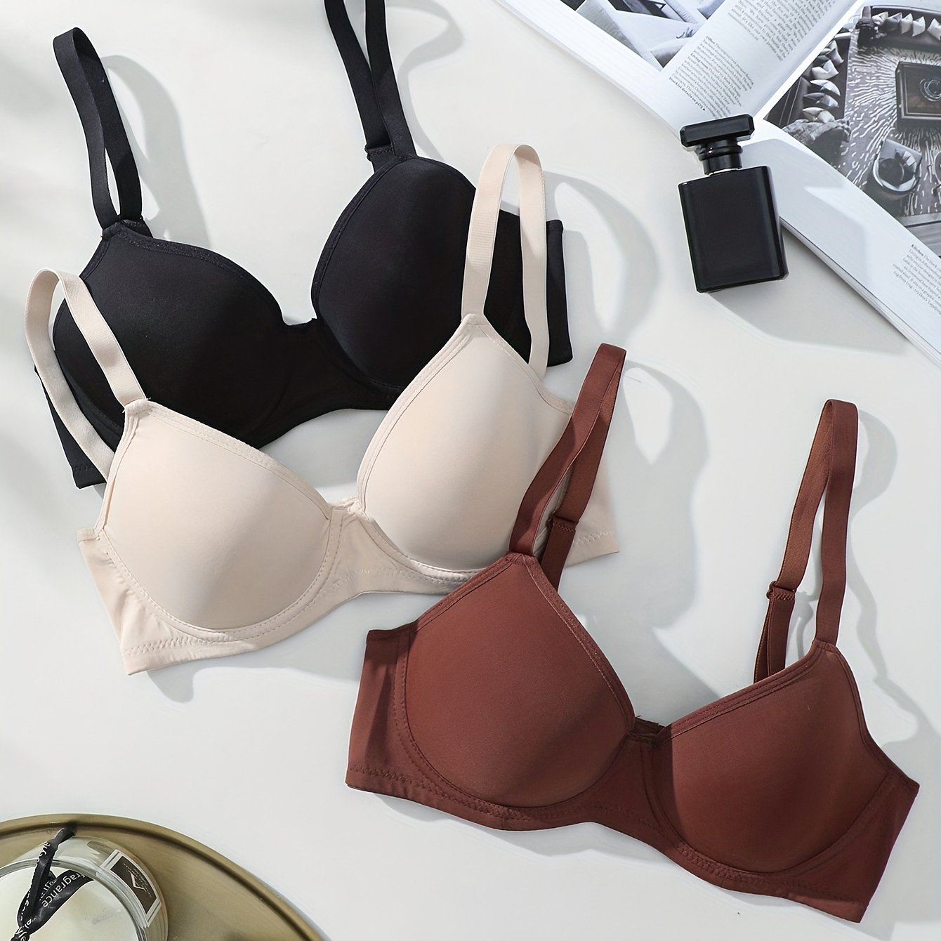 Women's Breathable Cotton Bras Set with Steel Rings for Support