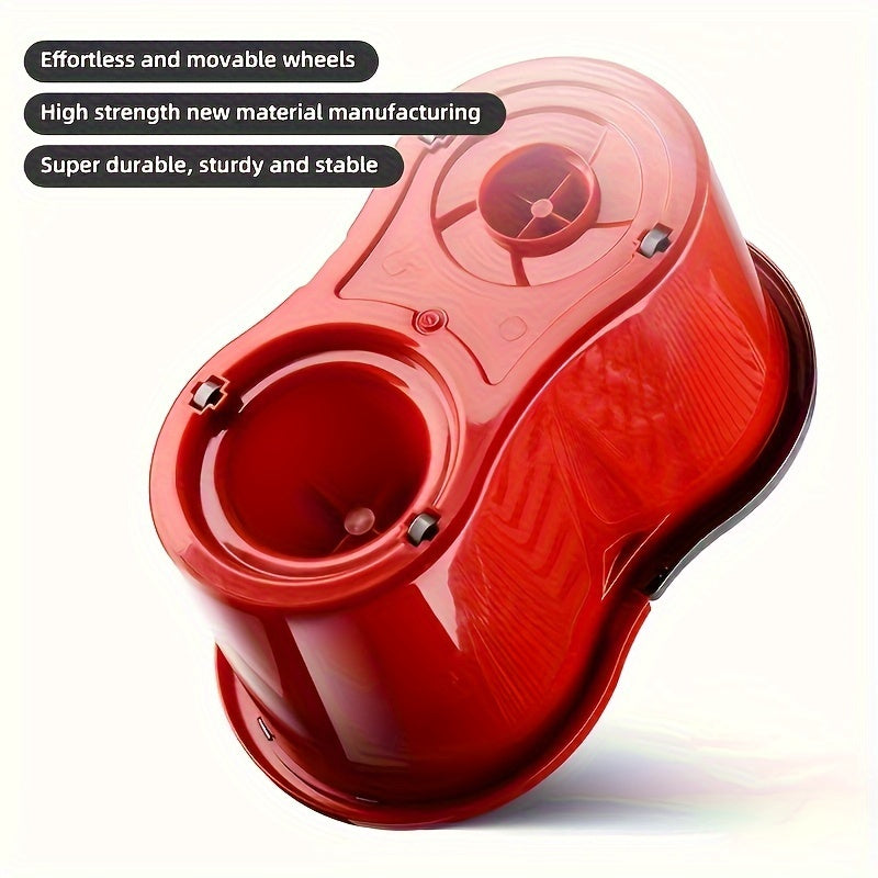 Juego de cubo y mopa giratoria roja con 3 paños de mopa para suelos de madera y limpieza en húmedo