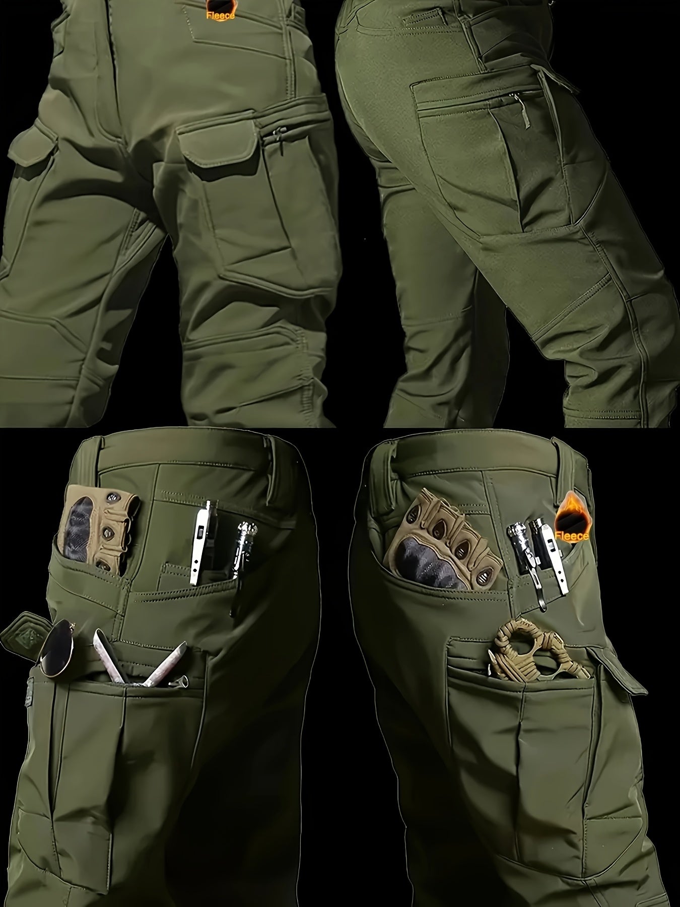 Men's Waterproof Breathable Cargo Sports Suit with Fleece Hooded Quick-Drying Jacket