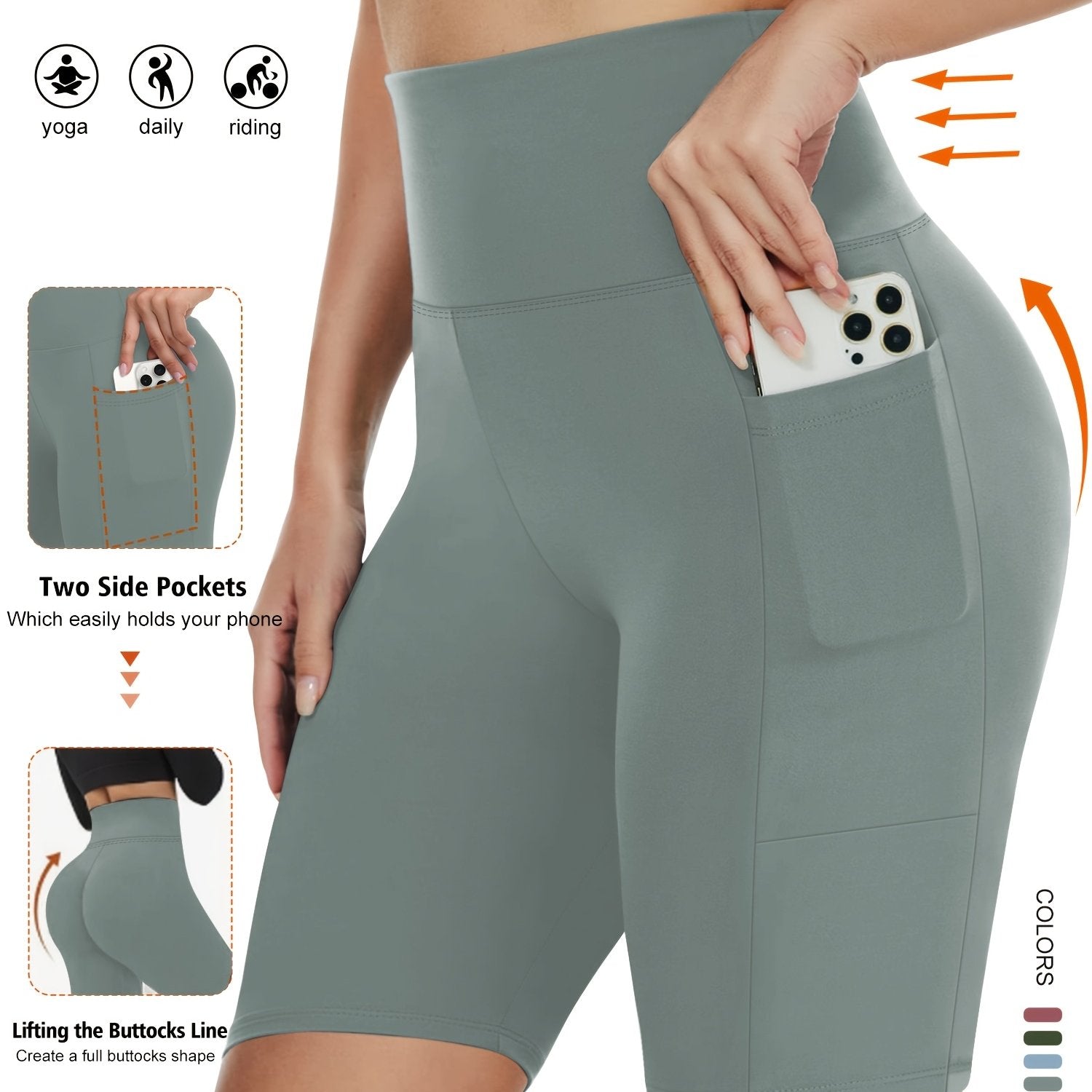 Pantalones cortos de tiro alto con elastano y bolsillos para mujer talla grande para verano