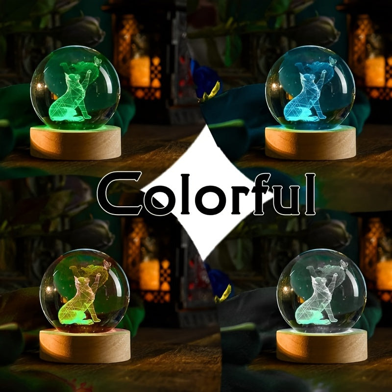 Lámpara de noche para gatos con bola de nieve en base de madera de 5.99cm para amantes de los gatos, regalo