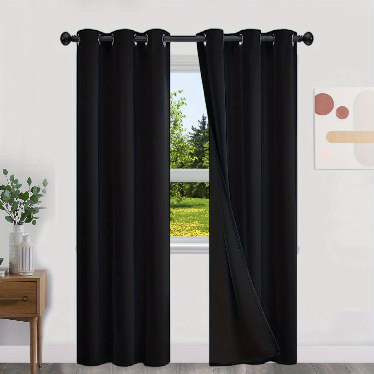 Blackout Curtains 100% Opaque with Lining 2 Pieces for Bedroom Living Room