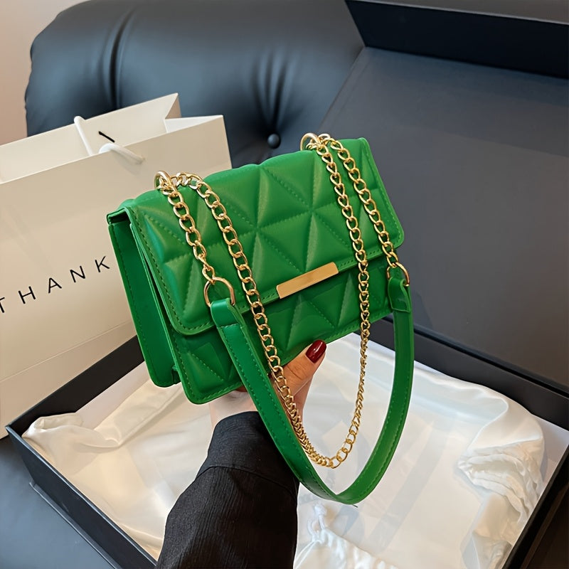 Стильная мини-сумка через плечо для женщин с цепочным ремешком, шикарный черный стеганый дизайн, легкий PU-материал, просторный интерьер, включает в себя монетницу, идеально подходит для повседневного использования.