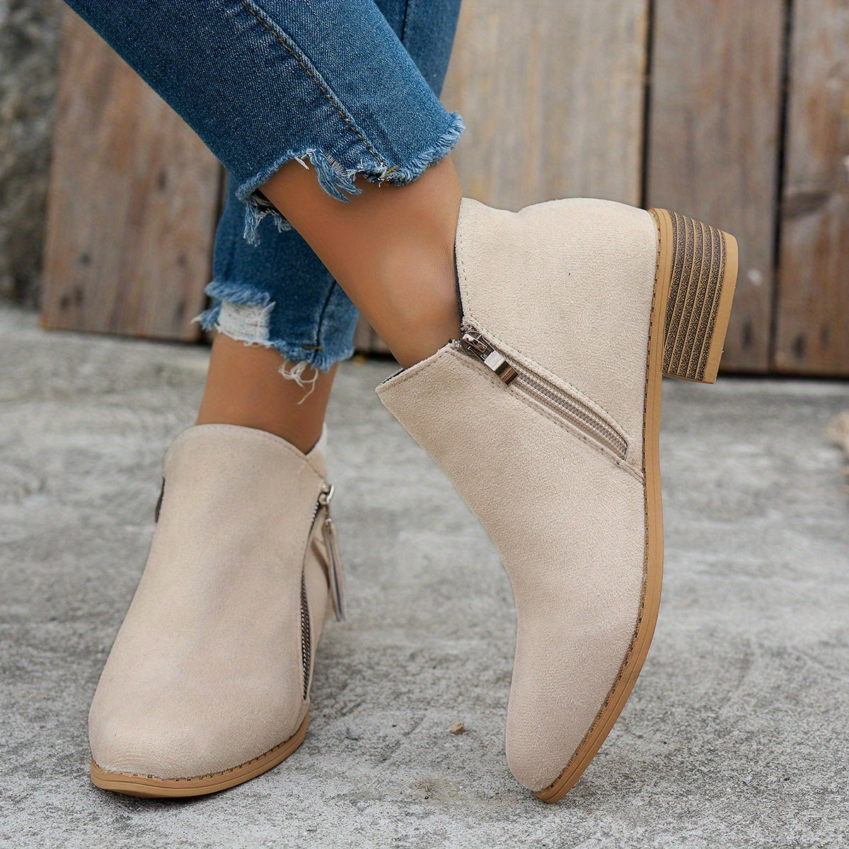 Women's Faux Leather Chelsea Ankle Boots with Chunky Heel and Side Zipper