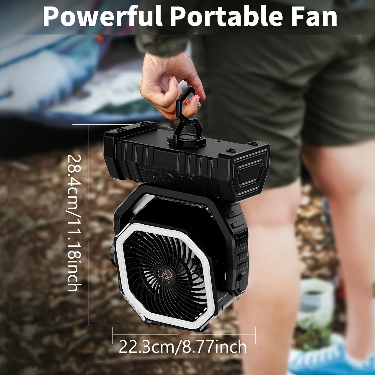 Portable Outdoor Fan Light Combo with USB Desk Fan Camping Lantern and Mobile Charger