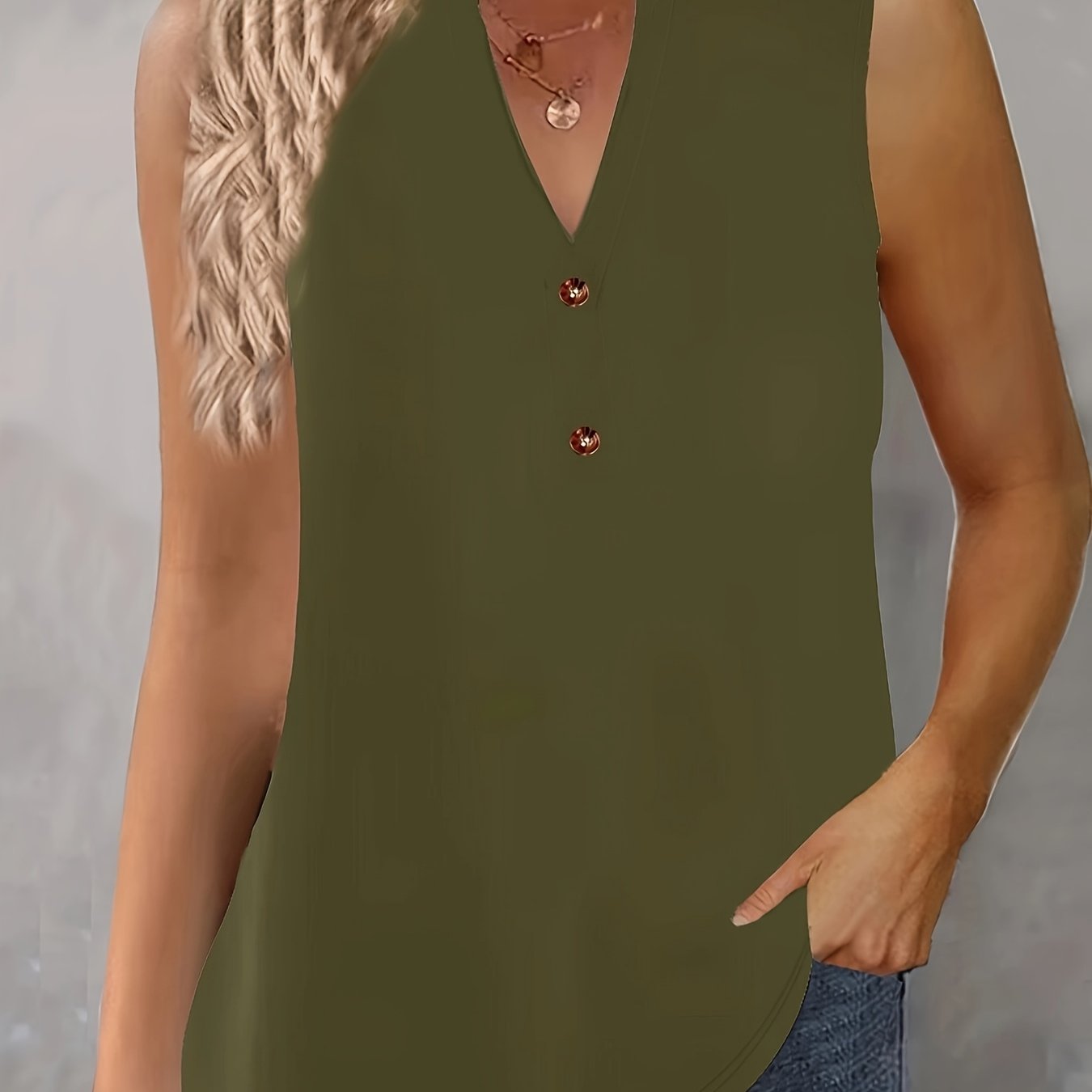 Plus Size Sleeveless Button Front Vest Top for Spring Summer
