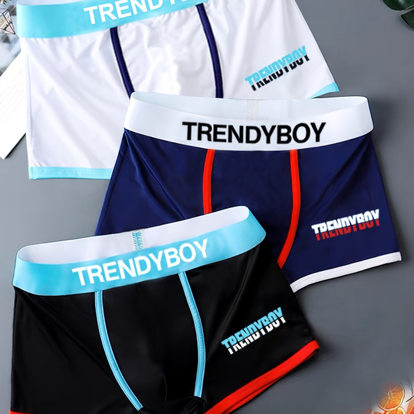 Men's Square-Cut Sports Boxing Shorts Breathable Comfortable Underwear Set of Three