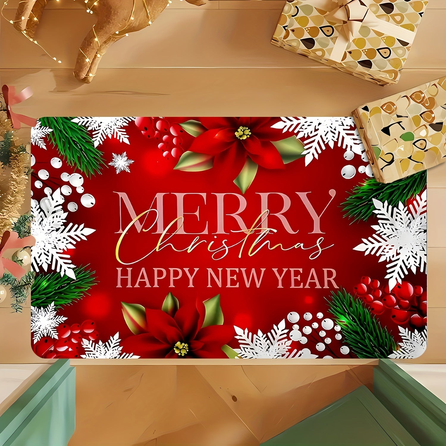 Rojdestvo Qizil Esik Matosi Katta Qaytmaslik uchun Ichki Tashqi Kirish Gilam Absorbent Flanel
