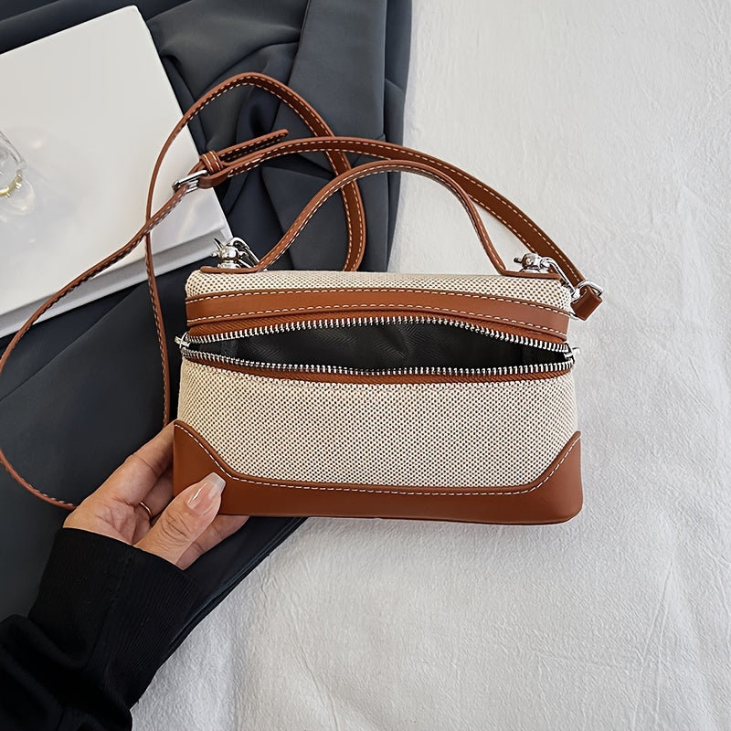 Мини-сумка через плечо в ретро-стиле для женщин с цветным блоком, с регулируемым ремешком и застежкой на молнии в черном/синем/темно-красном/светло-коричневом/оранжевом цветах.