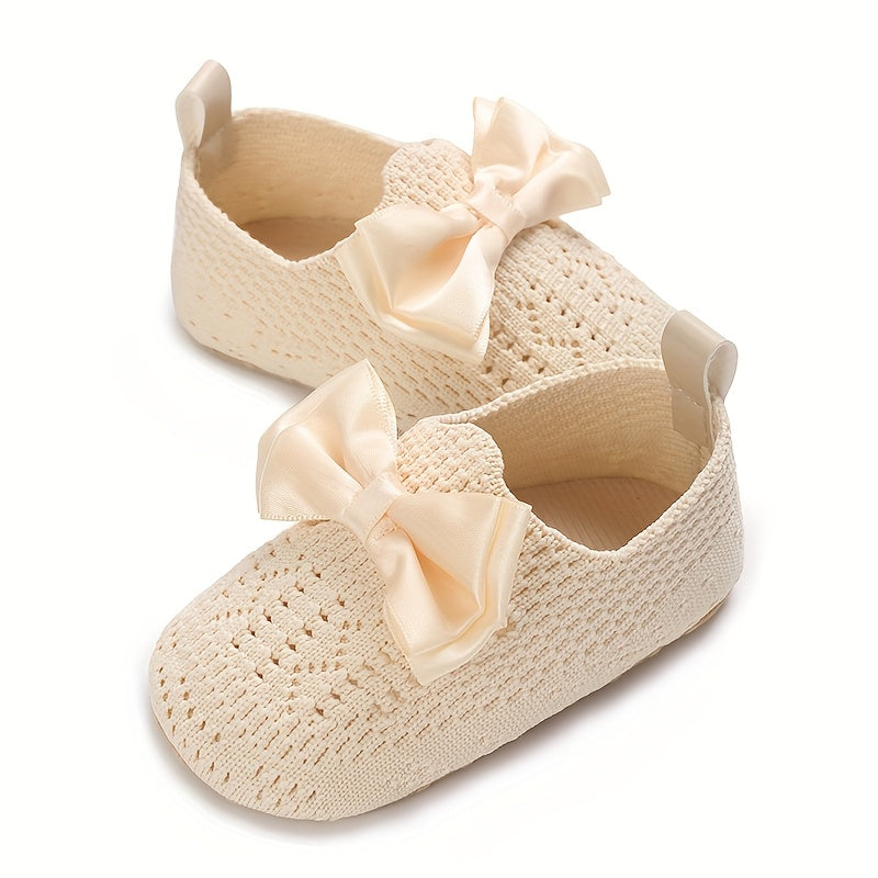 Zapatos para bebés que caminan rosa, blanco, beige, con lazo, casual, primavera, otoño, tela, slip-on